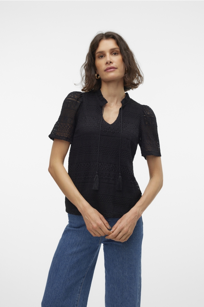 VMHONEY LACE S/S TASSEL TOP WVN GA 10309263 BLACK